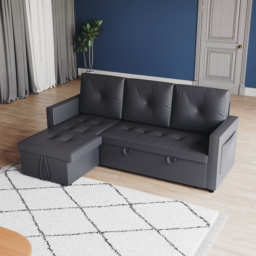 Grey shaped sofa - grey, bed