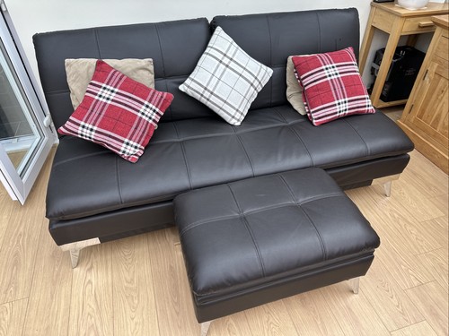 Leather sofa bed with ottoman - with,
